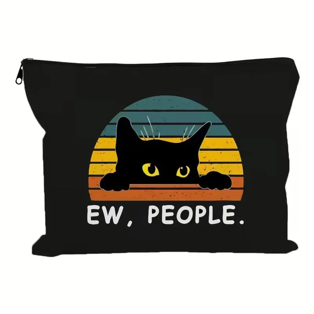 “Ew, People” Black Cat Canvas Cosmetic Makeup Bag (BRAND-NEW‎ & SO CUTE!)